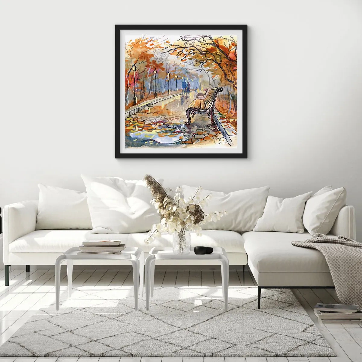 Poster în ramă neagră - Pășim împreună în toamnă - 60x60 cm