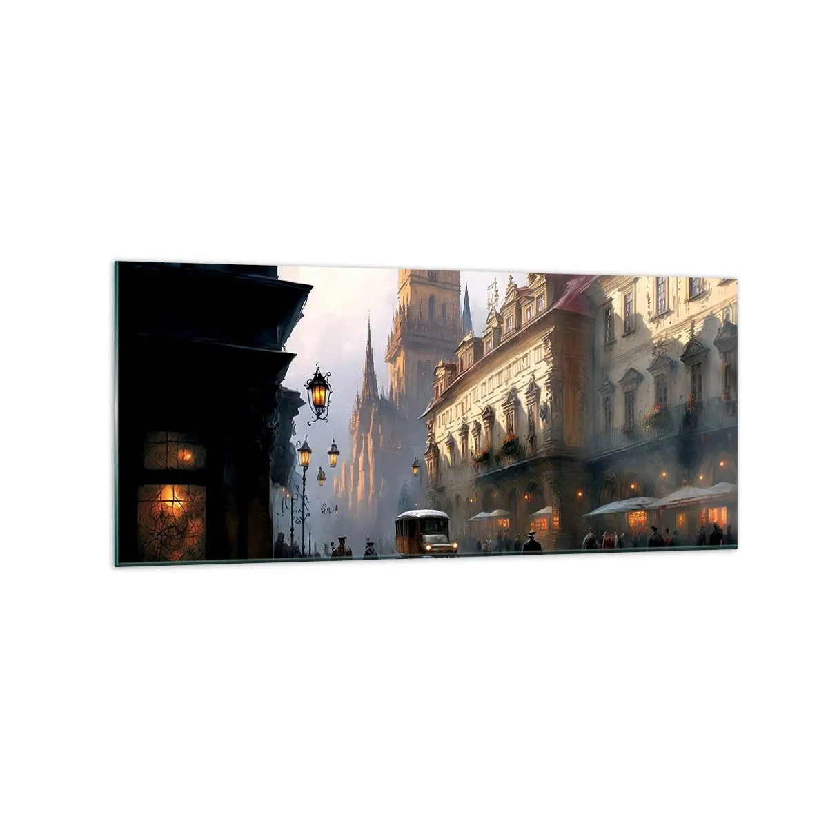 Tablou pe sticlă - Magia unei seri la Praga - 120x50 cm