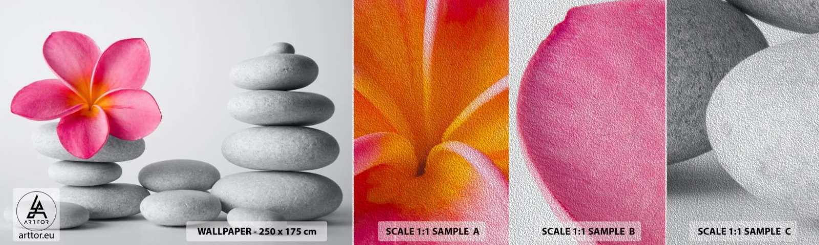 Mostră tapet Premium Sand - Piatră peste piatră, iar pe această piatră... - Floare, Pietre, spa - 100x30 cm