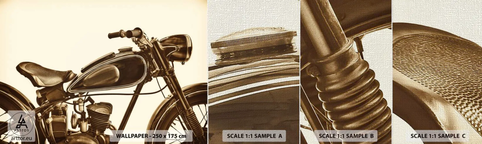 Mostră tapet Premium Canvas - Dorul de clasici - Motocicletă, Epocă, Automobile - 100x30 cm