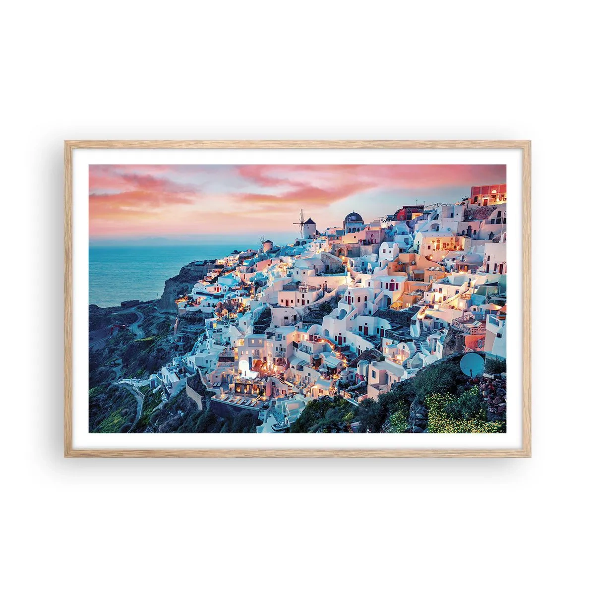Poster în ramă de stejar deschis - Vacanța ta grecească - 91x61 cm