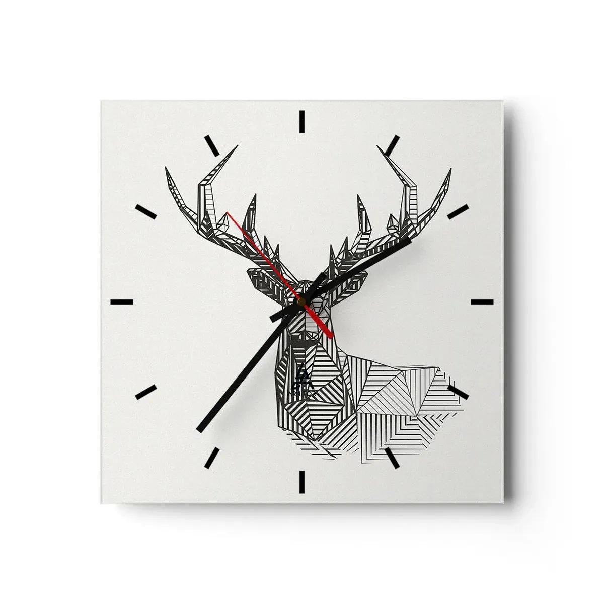 Ceas de perete - Ceas pe sticlă - Cerb în stil cubist - 30x30 cm