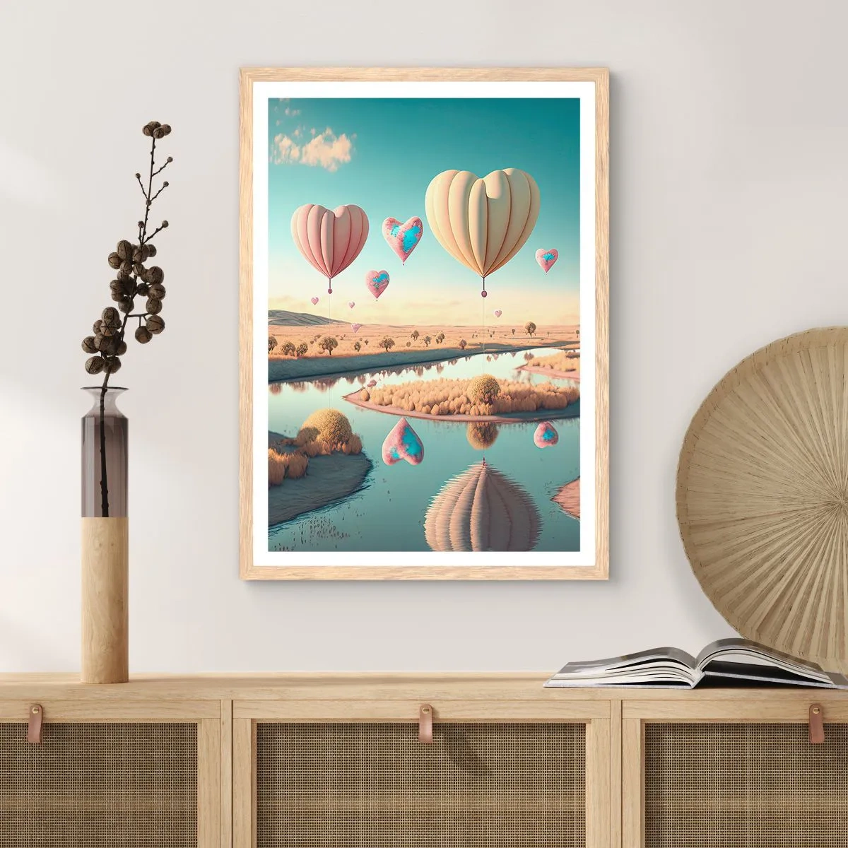 Poster în ramă de stejar deschis - Iubirea ne înalță - 70x100 cm