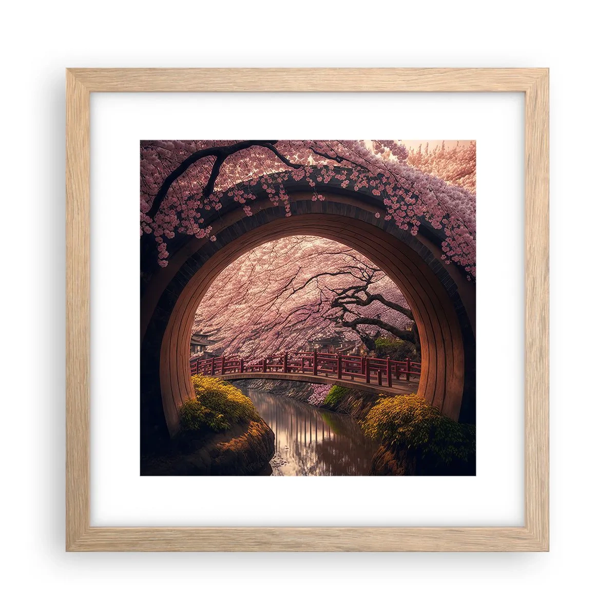 Poster în ramă de stejar deschis - Primăvara japoneză - 30x30 cm