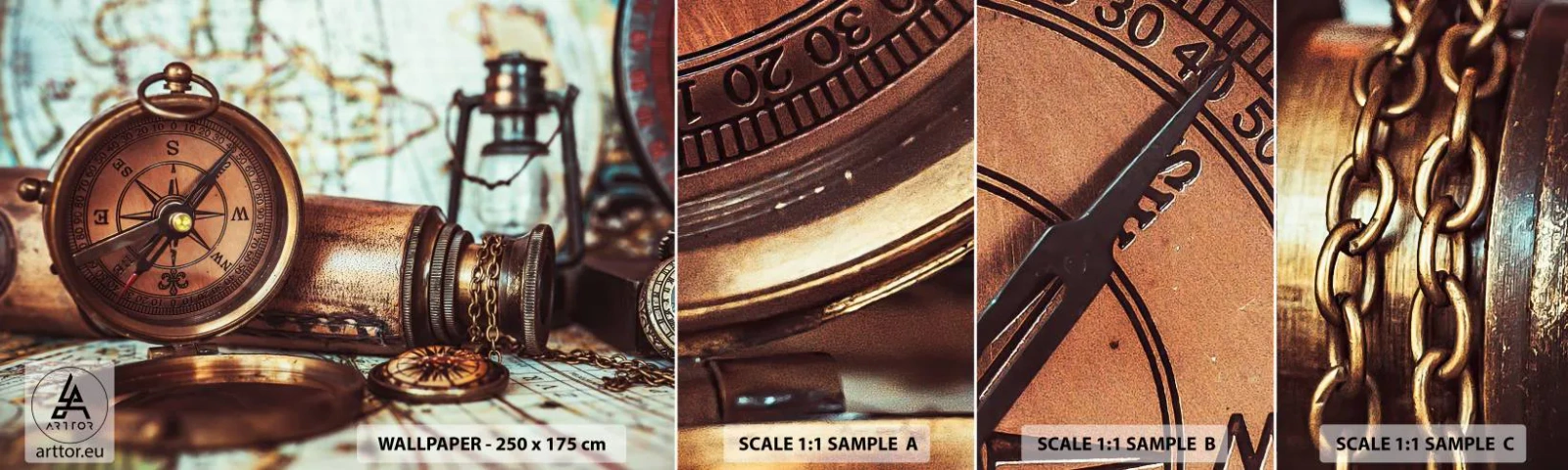 Mostră tapet autocolant Deluxe Sticker - Te așteaptă o aventură cu pirați în Caraibe - Nautic, Piratii, Busolă - 100x30 cm