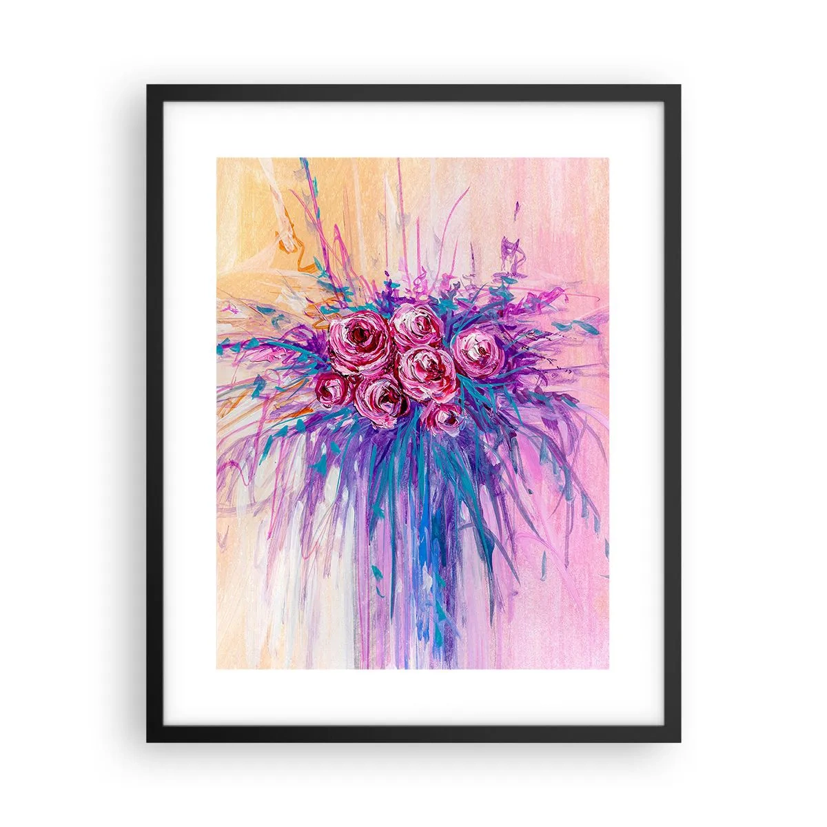 Poster în ramă neagră - Fântână de trandafiri - 40x50 cm