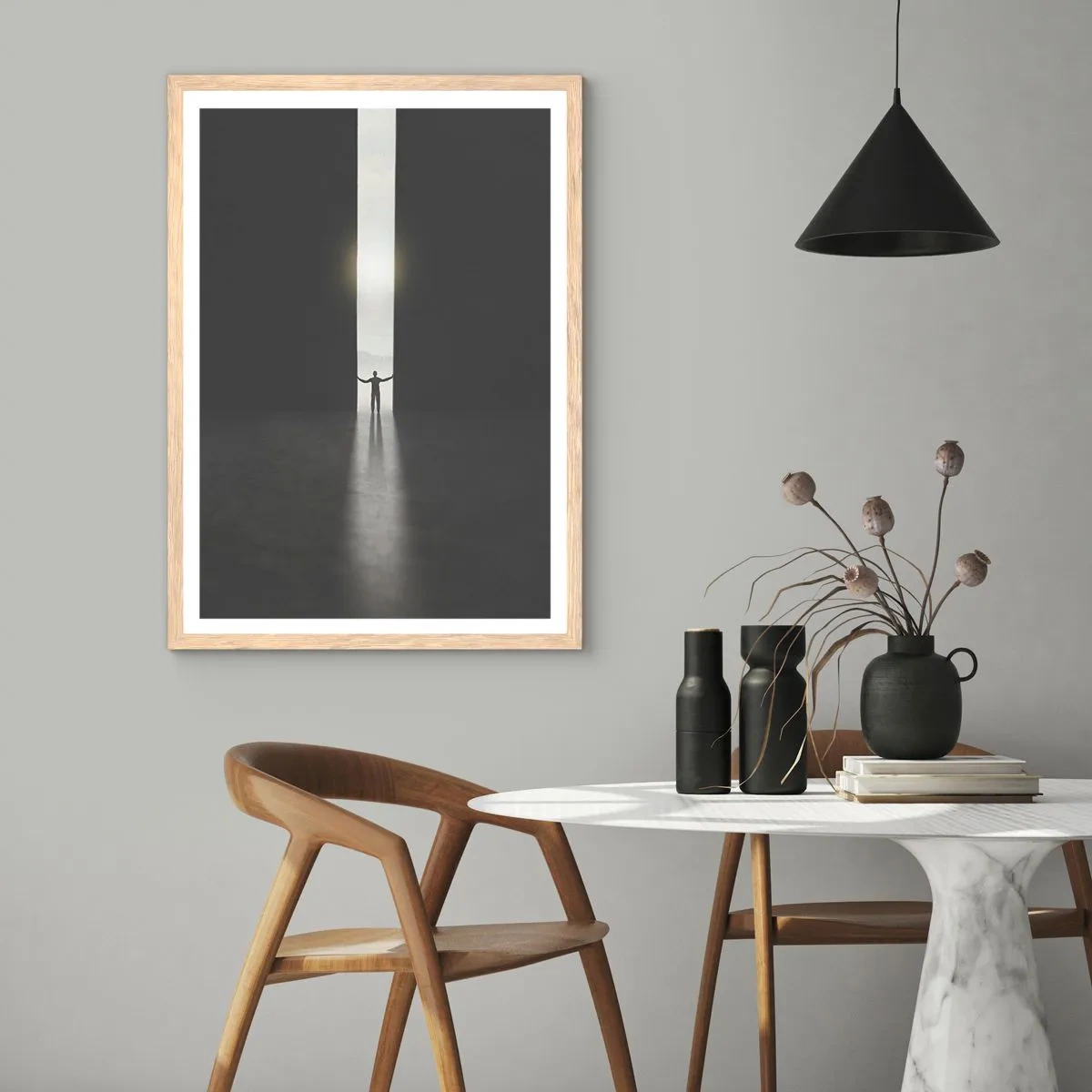 Poster în ramă de stejar deschis - Un pas spre un viitor luminos - 70x100 cm