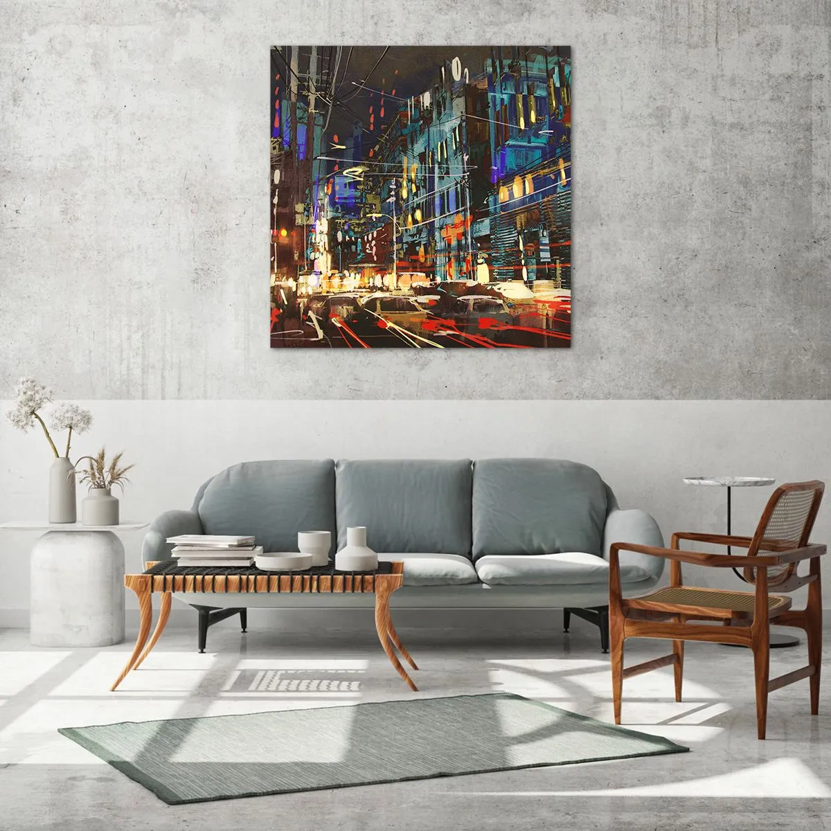 Tablou pe sticlă - Agitația de seară a străzii - 60x60 cm