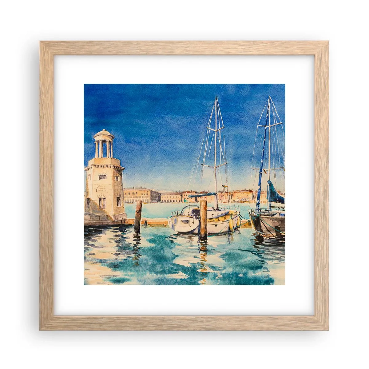 Poster în ramă de stejar deschis - Laguna însorită - 30x30 cm