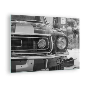 Tablou pe sticlă - Prim-plan al părții frontale a unei mașini de curse clasice - 70x50cm - Condus dur - Decorațiune modernă pentru perete pentru living și dormitor ARTTOR