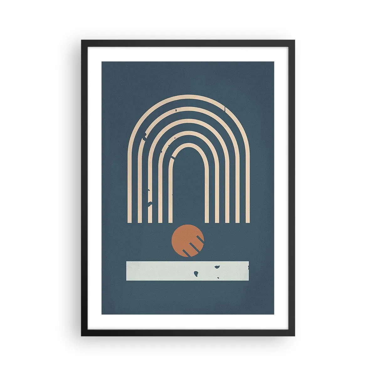 Poster în ramă neagră - Arcuri geometrice și o sferă pe un fundal întunecat - 50x70cm - Geometrie în funcție de rodie - Decorațiune modernă pentru perete pentru living și dormitor ARTTOR