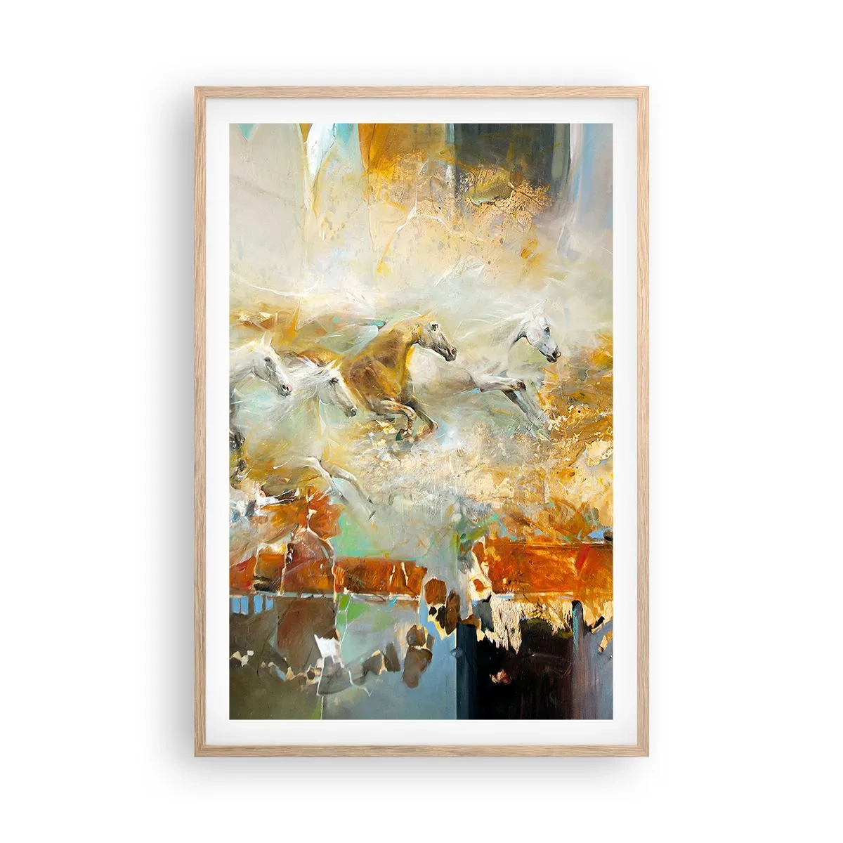 Poster în ramă de stejar deschis - Galopând prin lumină - 61x91 cm
