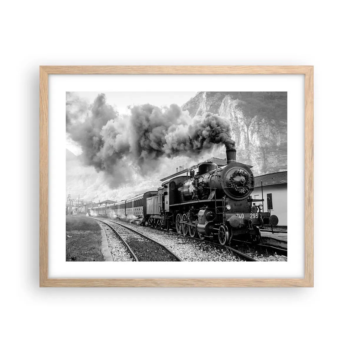 Poster în ramă de stejar deschis - La gară... - 50x40 cm