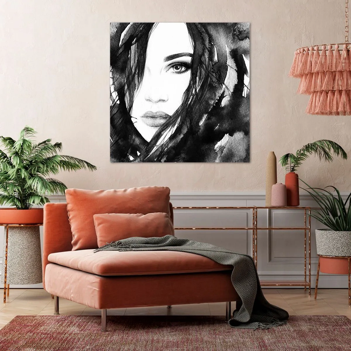 Tablou pe pânză - Studiu unei dame în alb și negru - 50x50 cm