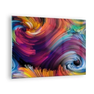 Tablou pe sticlă - Vârtejuri colorate și tușe dinamice în abstracție - 70x50cm - Începutul unei lumi noi - Decorațiune modernă pentru perete pentru living și dormitor ARTTOR
