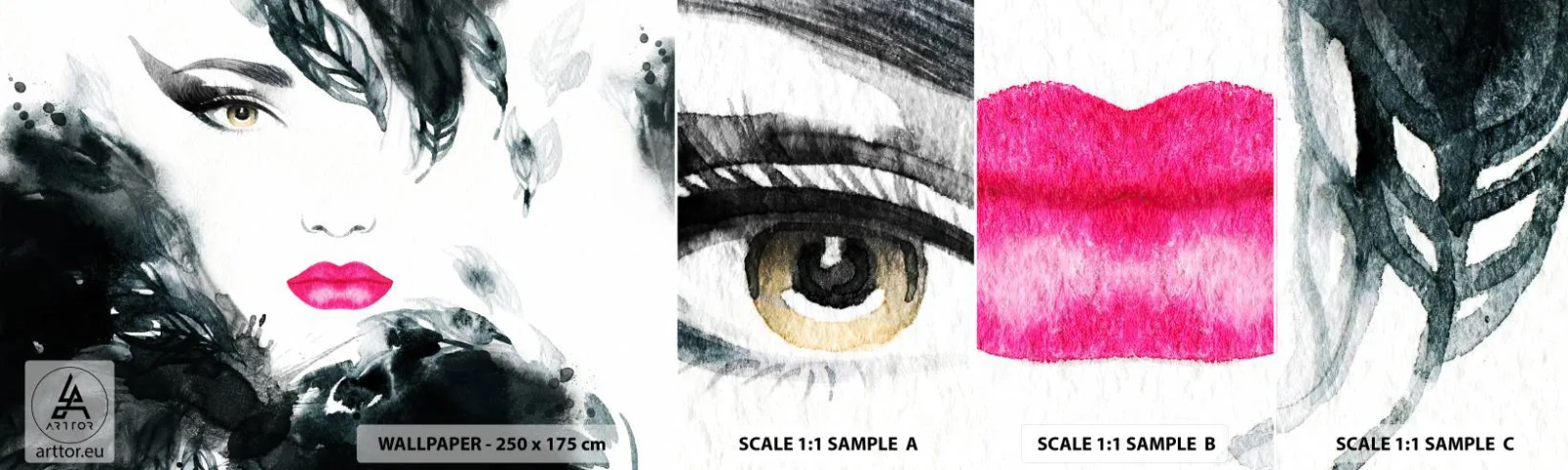 Mostră de Tapet Standard Eco - Atenție! Femme fatale - Abstracția, Chipul de femeie, Portretul unei femei - 100x30 cm