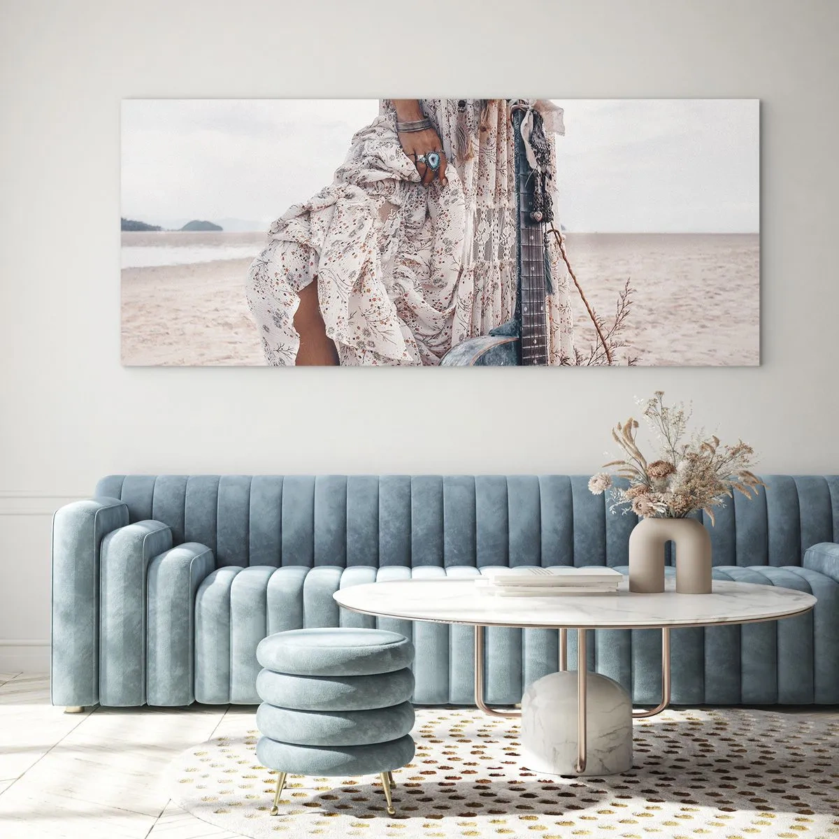 Tablou pe sticlă - Hippie pe drum - 140x50 cm