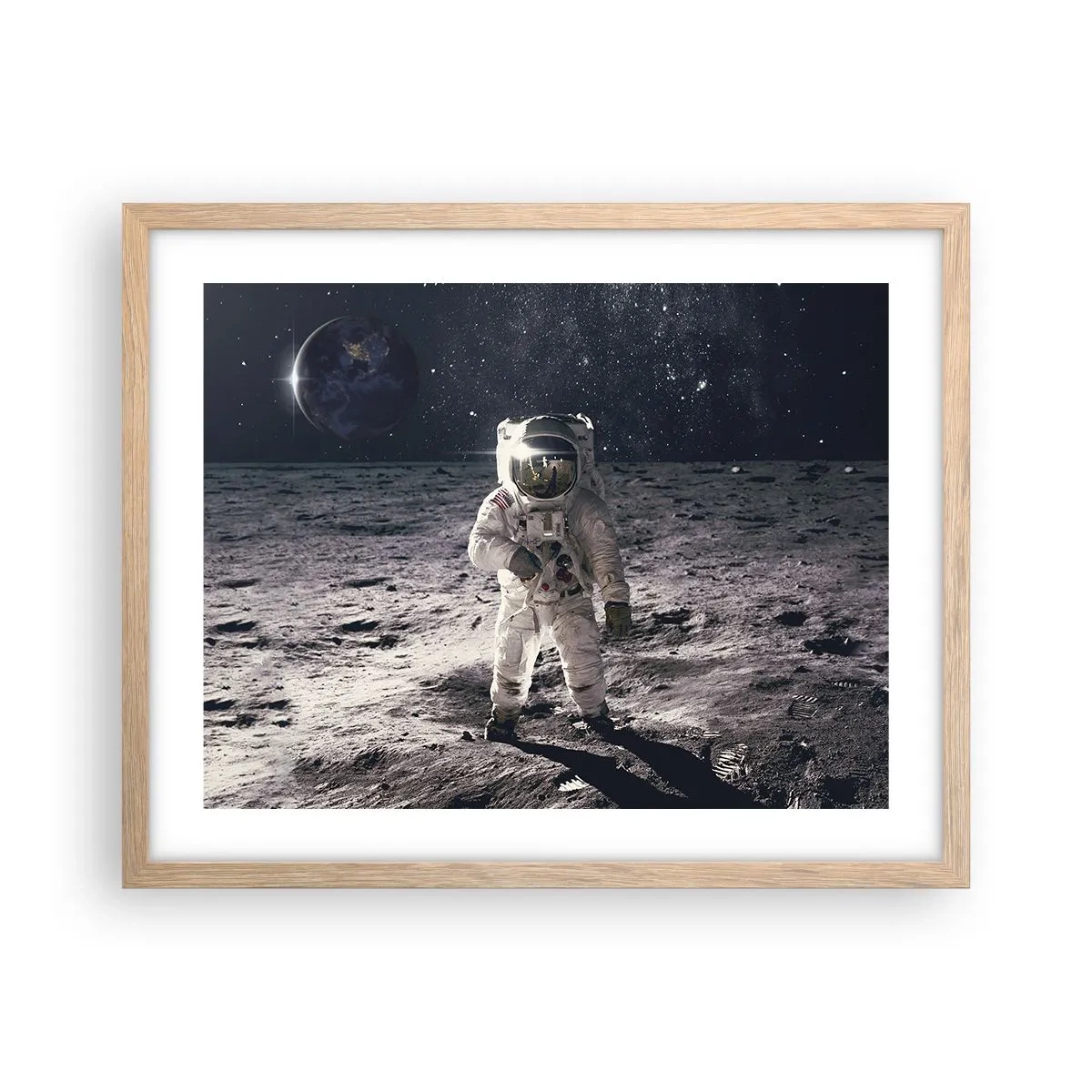 Poster în ramă de stejar deschis - Salutări de pe Lună - 50x40 cm