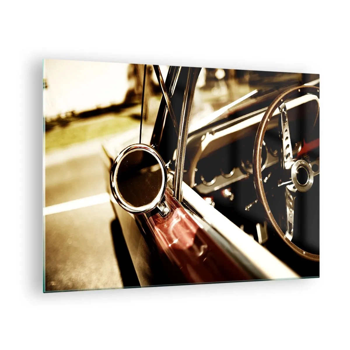 Tablou pe sticlă - Interiorul unei mașini clasice în stil retro - 70x50cm - O mașină cu suflet - Decorațiune modernă pentru perete pentru living și dormitor ARTTOR