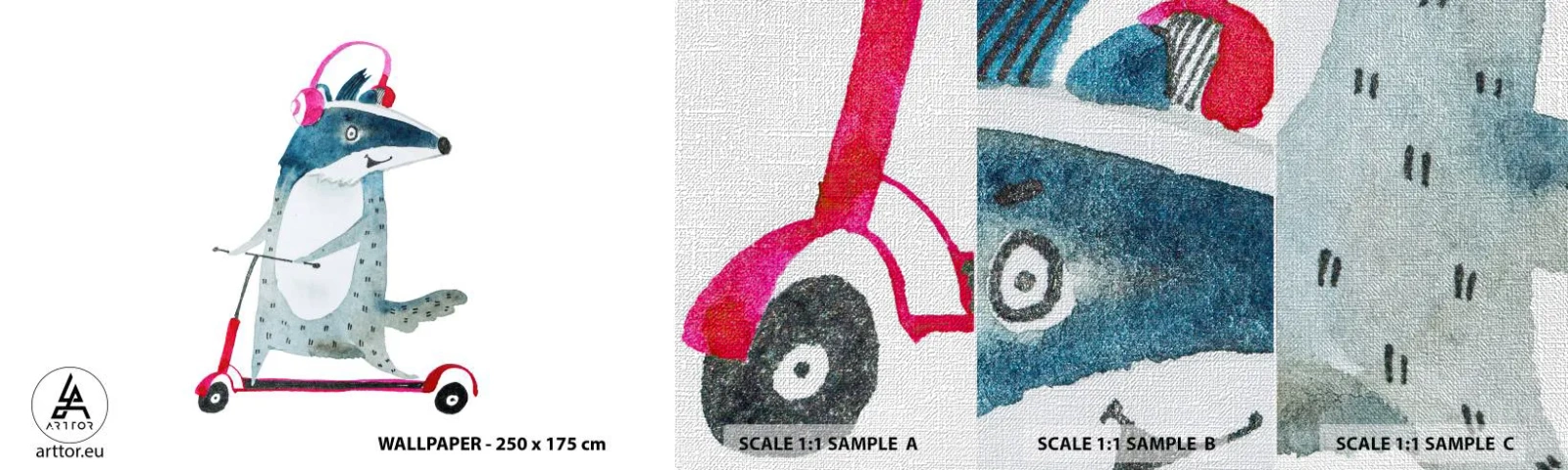 Mostră tapet Premium Canvas - Bucurie de bursuc - Pentru copii, Scuter, Animal - 100x30 cm