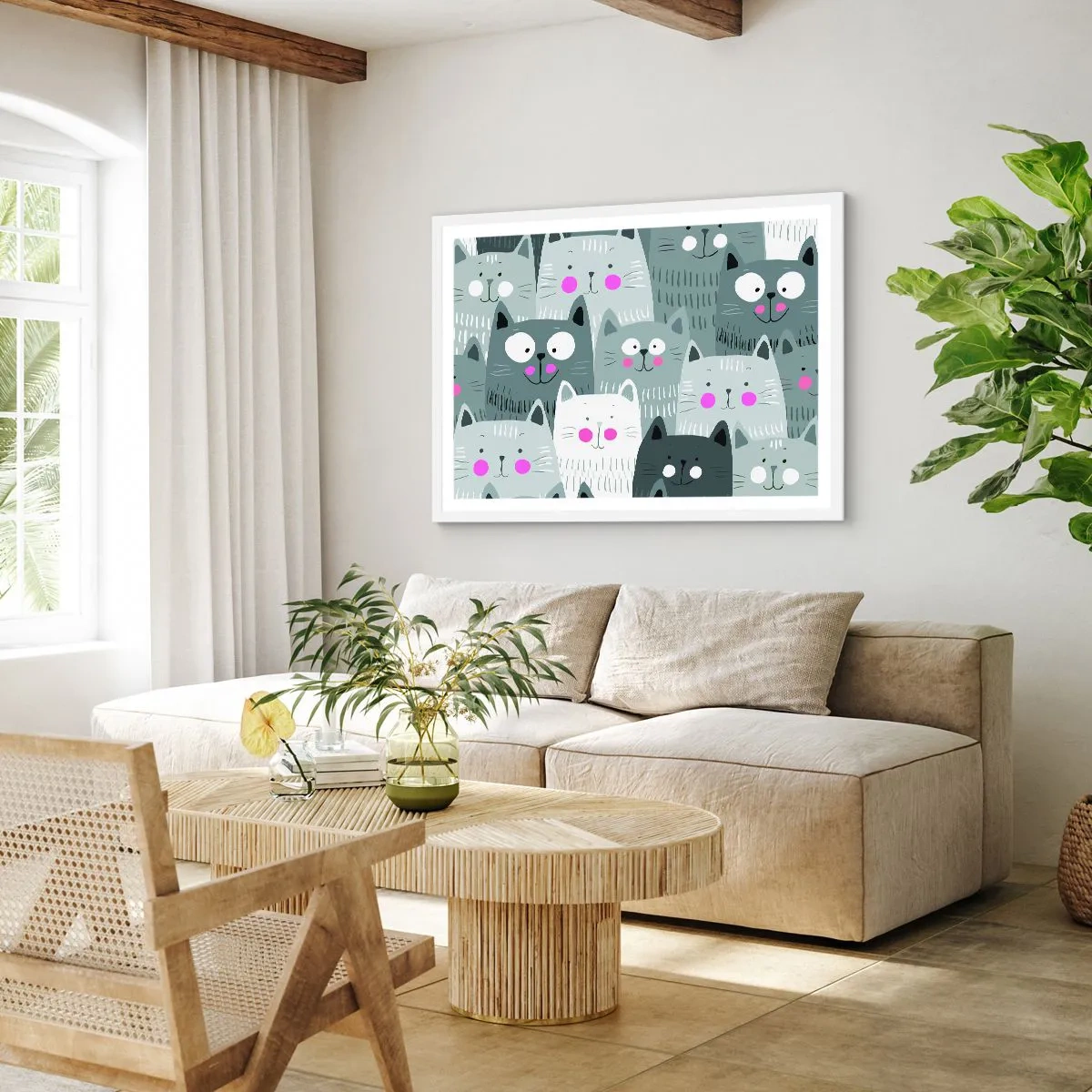 Poster în ramă albă - Lumea felină - 50x40 cm