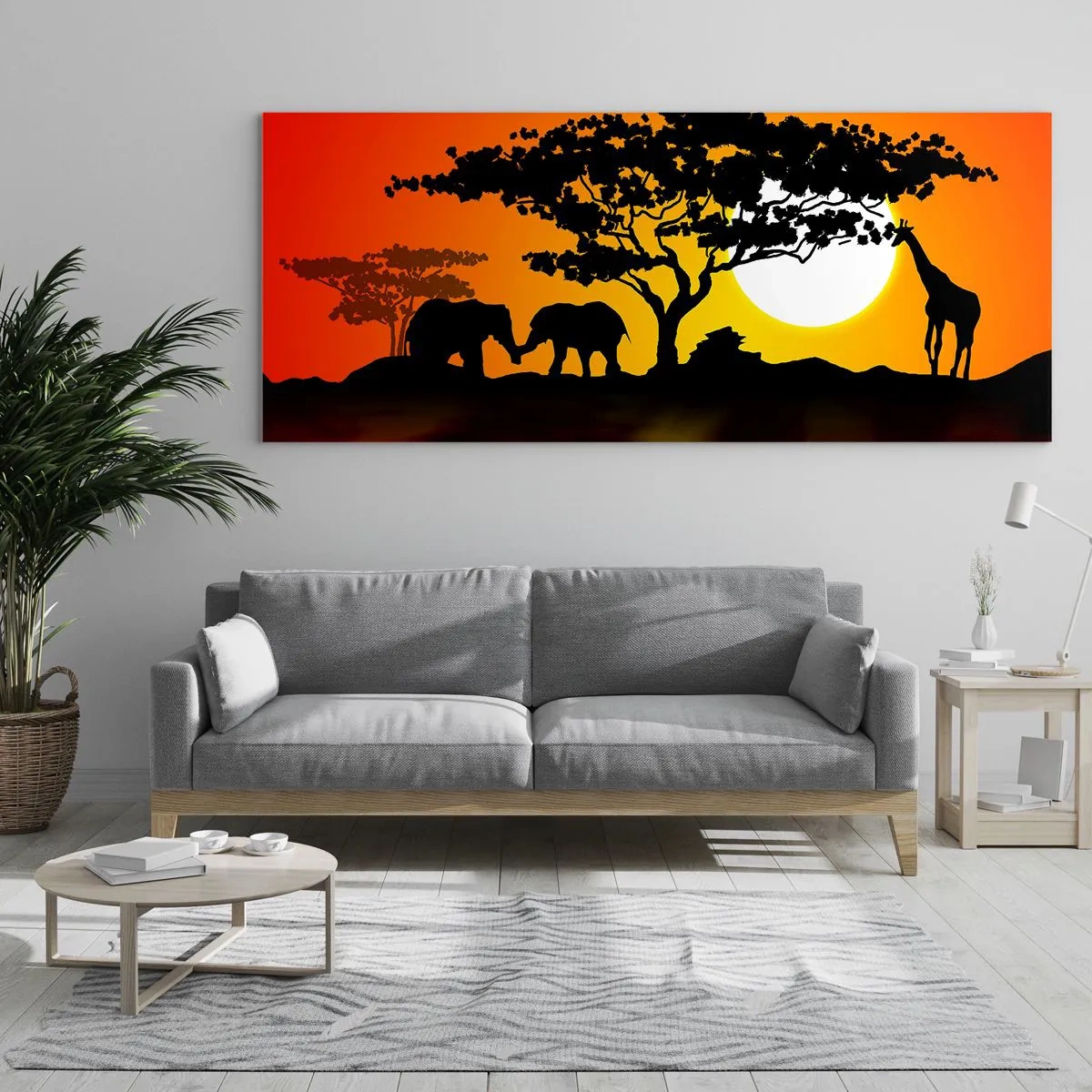 Tablou pe sticlă - Întâlnire în savană - 100x40 cm