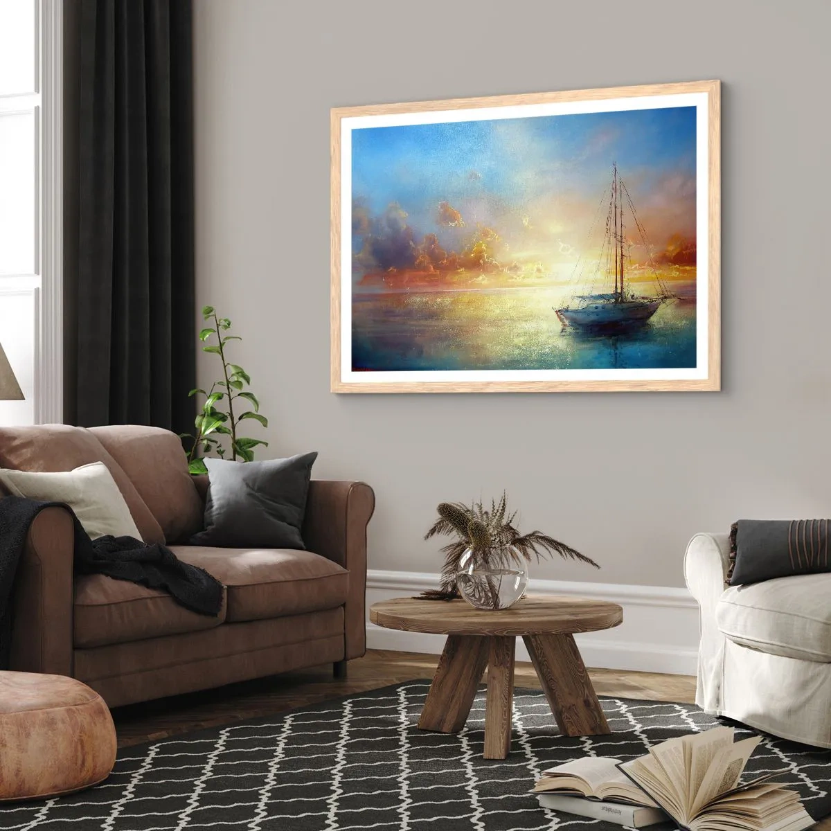 Poster în ramă de stejar deschis - Într-un golf de aur - 91x61 cm