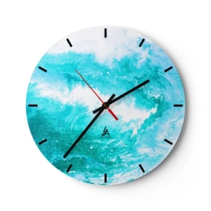 Ceas de perete - Ceas pe sticlă - Val abstract în nuanțe de albastru și turcoaz - 30x30cm - În nucleul elementului - Decorațiune modernă pentru perete pentru living, bucătărie și dormitor ARTTOR