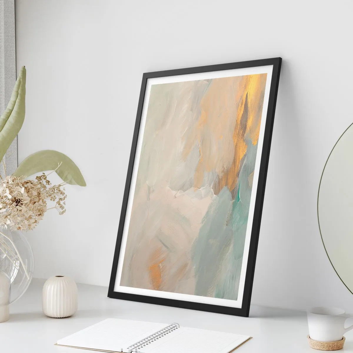 Poster în ramă neagră - Compoziție de pictură abstractă în nuanțe pastelate - 50x70cm - Abstracție - lumea blândeții - Decorațiune modernă pentru perete pentru living și dormitor ARTTOR