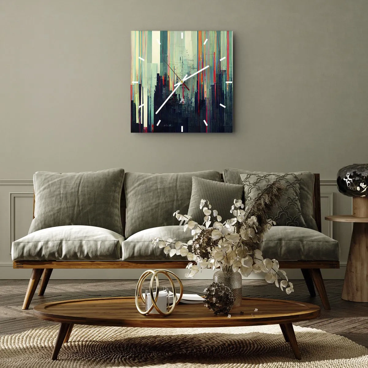 Ceas de perete - Ceas pe sticlă - Oraș futurist - 40x40 cm