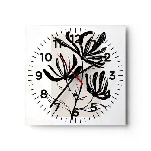 Ceas de perete - Ceas pe sticlă - Schiță pentru ierbar - 30x30 cm
