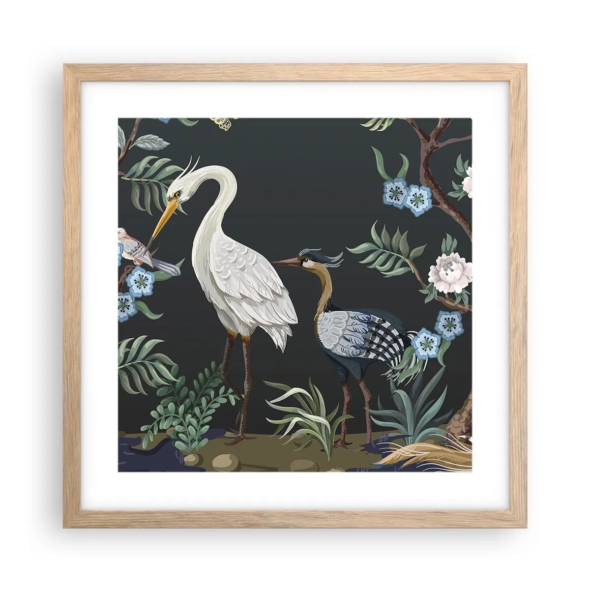 Poster în ramă de stejar deschis - Parada păsărilor - 40x40 cm