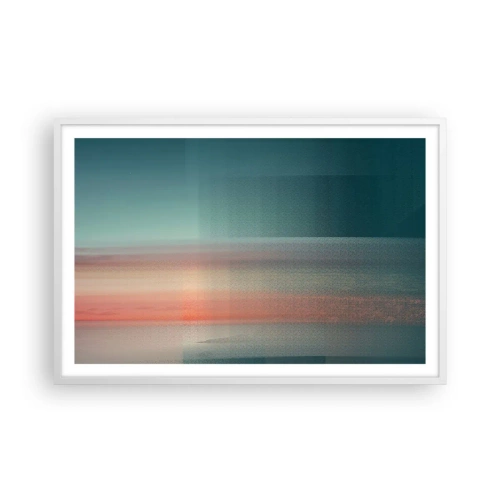 Poster în ramă albă - Abstracție: unde de lumină - 91x61 cm