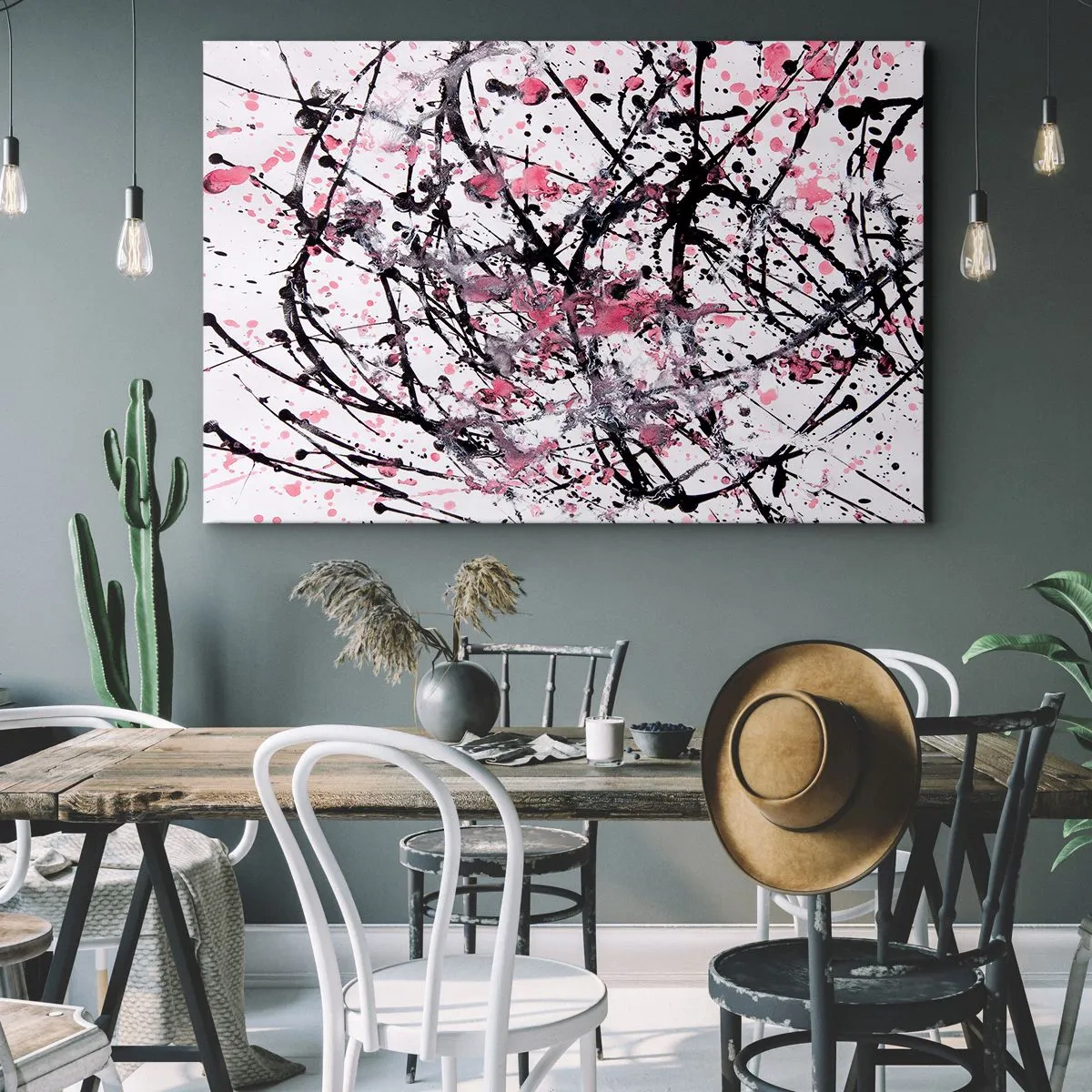 Tablou pe pânză Canvas - Model abstract în nuanțe de roz, negru și alb - 70x50cm - Natura trecătoare a vieții - Decorațiune modernă pentru perete pentru living și dormitor ARTTOR