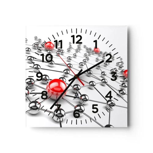 Ceas de perete - Ceas pe sticlă - Plasă de argint - 30x30 cm