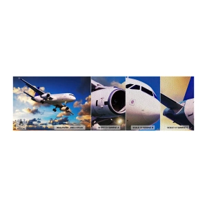 Mostră tapet Premium Sand - Călătorie în alb și albastru - Avion, excursie, Cer cu nori - 100x30 cm