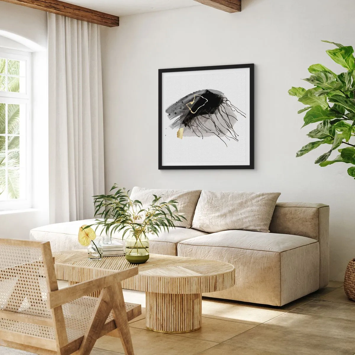 Poster în ramă neagră - Negru și aur - 30x30 cm