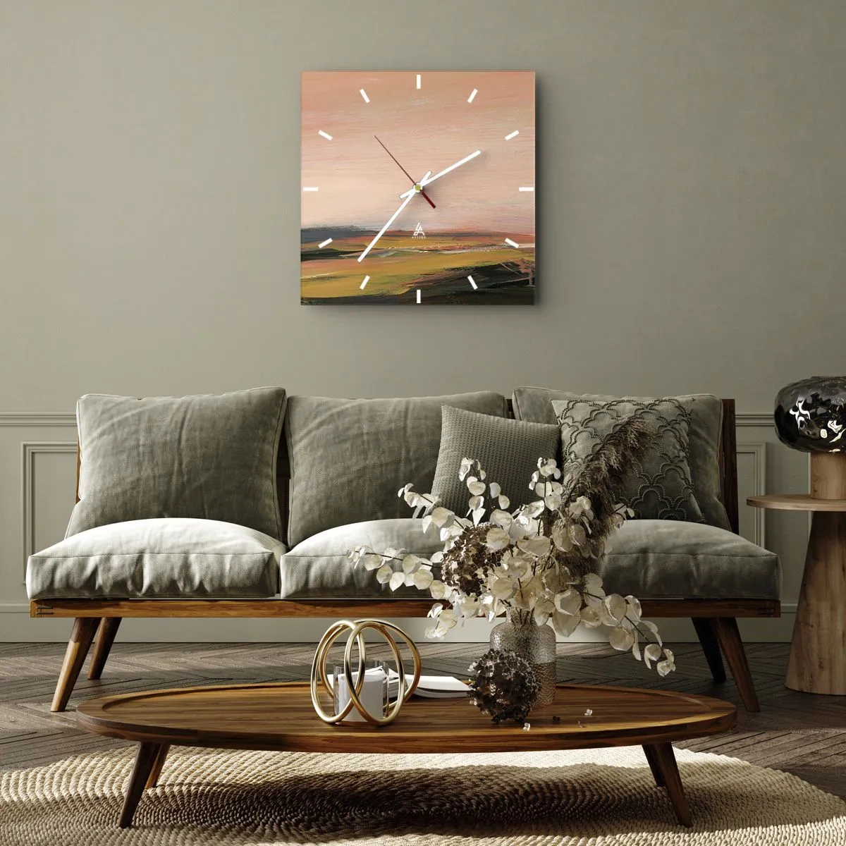 Ceas de perete - Ceas pe sticlă - Tonalitatea de roz - 40x40 cm