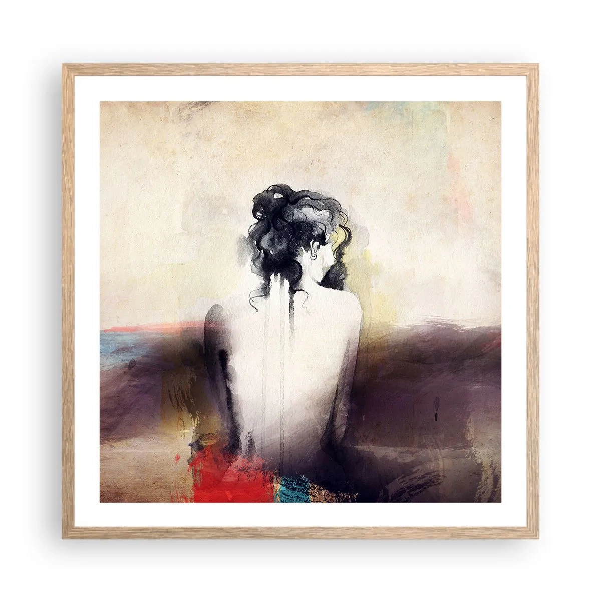 Poster în ramă de stejar deschis - Linii moi, forme ovale - 60x60 cm