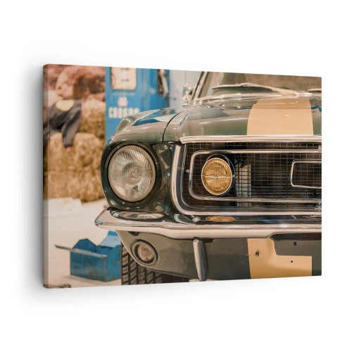 Tablou pe pânză Canvas - O mașină retro emblematică într-un cadru clasic - 70x50cm - Întâlnire cu o legendă - Decorațiune modernă pentru perete pentru living și dormitor ARTTOR
