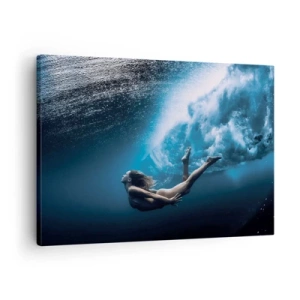 Tablou pe pânză Canvas - Fotografie subacvatică cu o femeie și bule de aer - 70x50cm - Sirena modernă - Decorațiune modernă pentru perete pentru living și dormitor ARTTOR