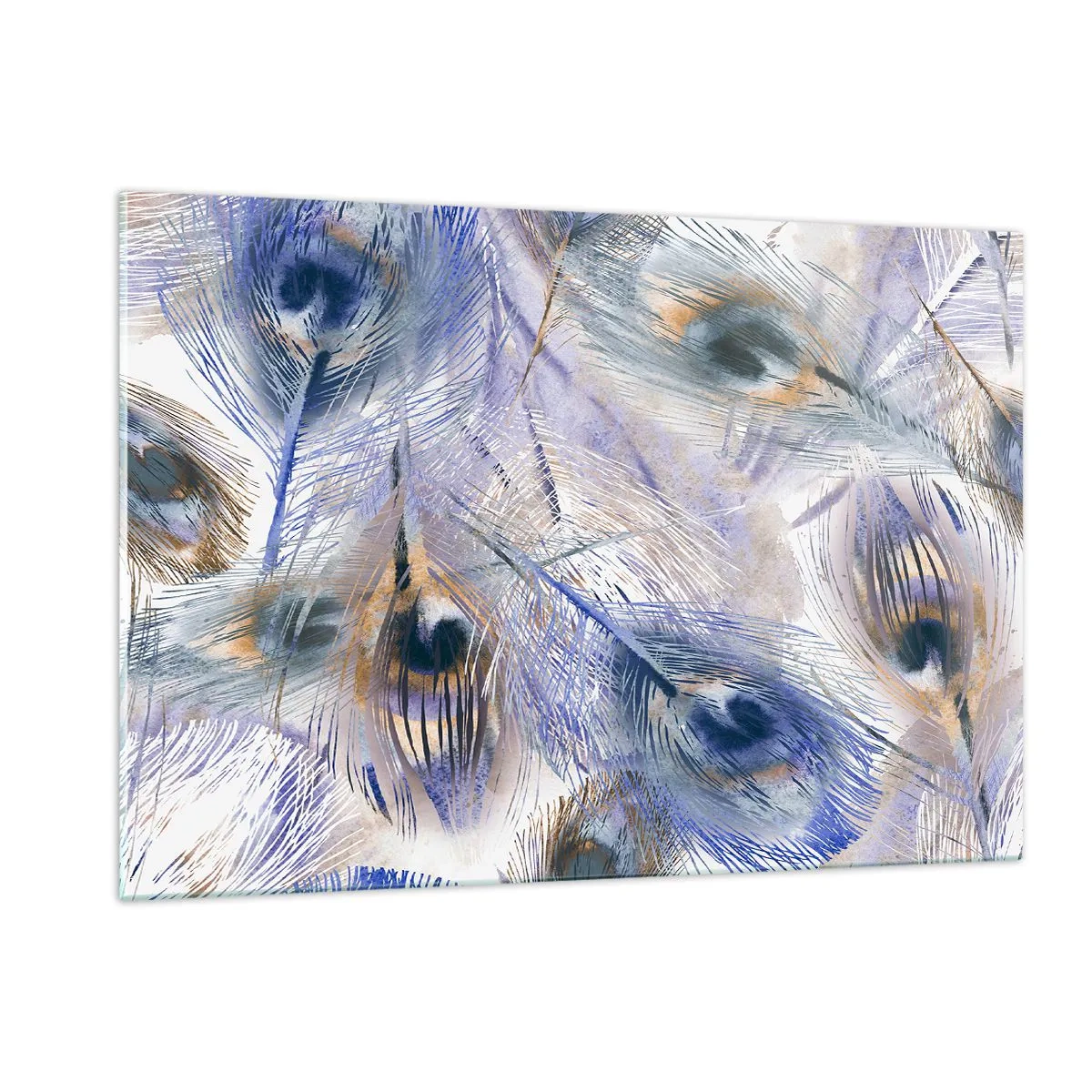 Tablou pe sticlă - Compoziția penelor de păun - 120x80 cm