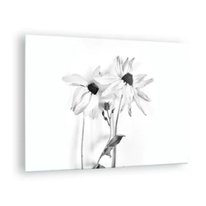 Tablou pe sticlă - Flori alb-negre într-un stil minimalist - 70x50cm - Nimeni nu vrea să fie singur - Decorațiune modernă pentru perete pentru living și dormitor ARTTOR