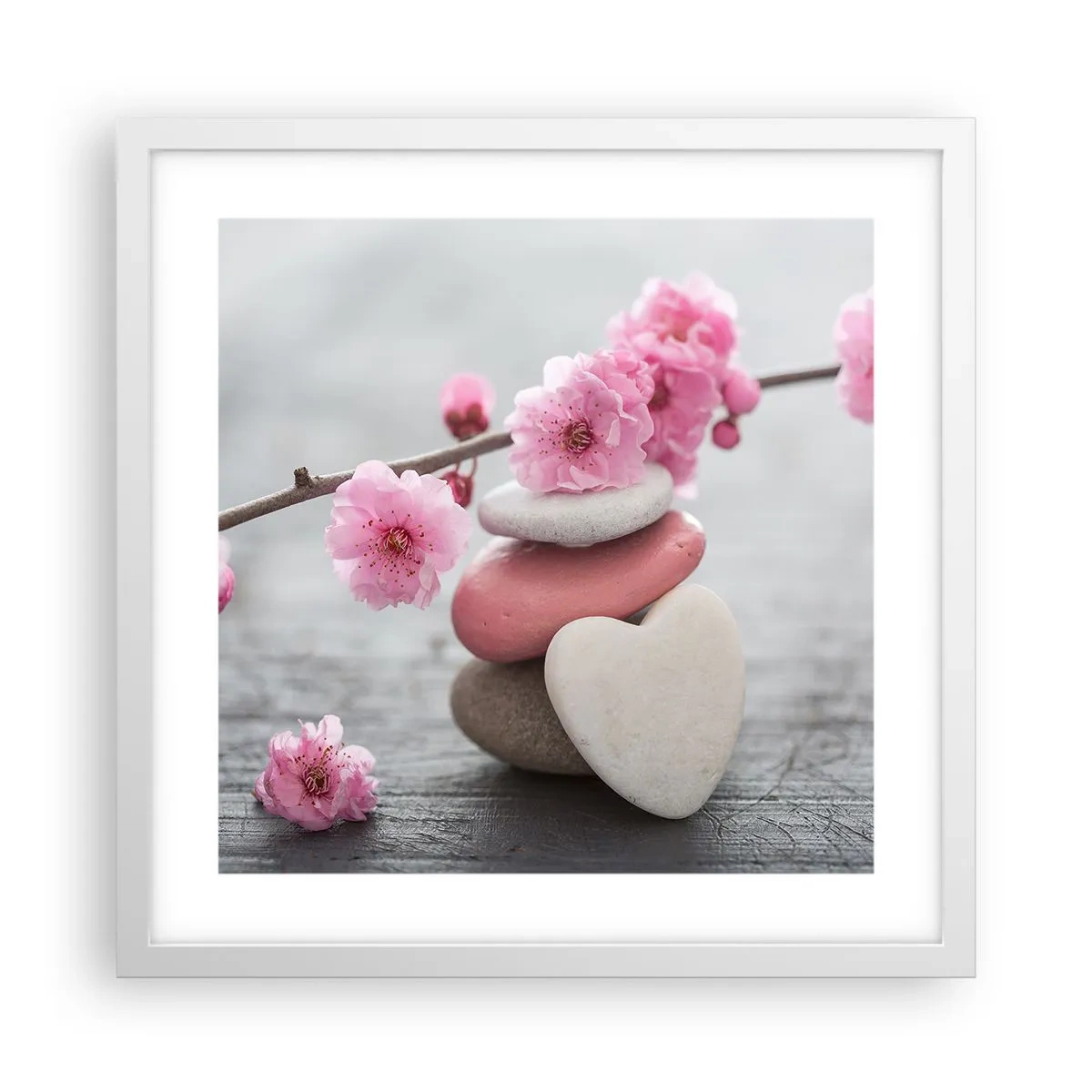 Poster în ramă albă - Fericirea florilor de cireș - 40x40 cm