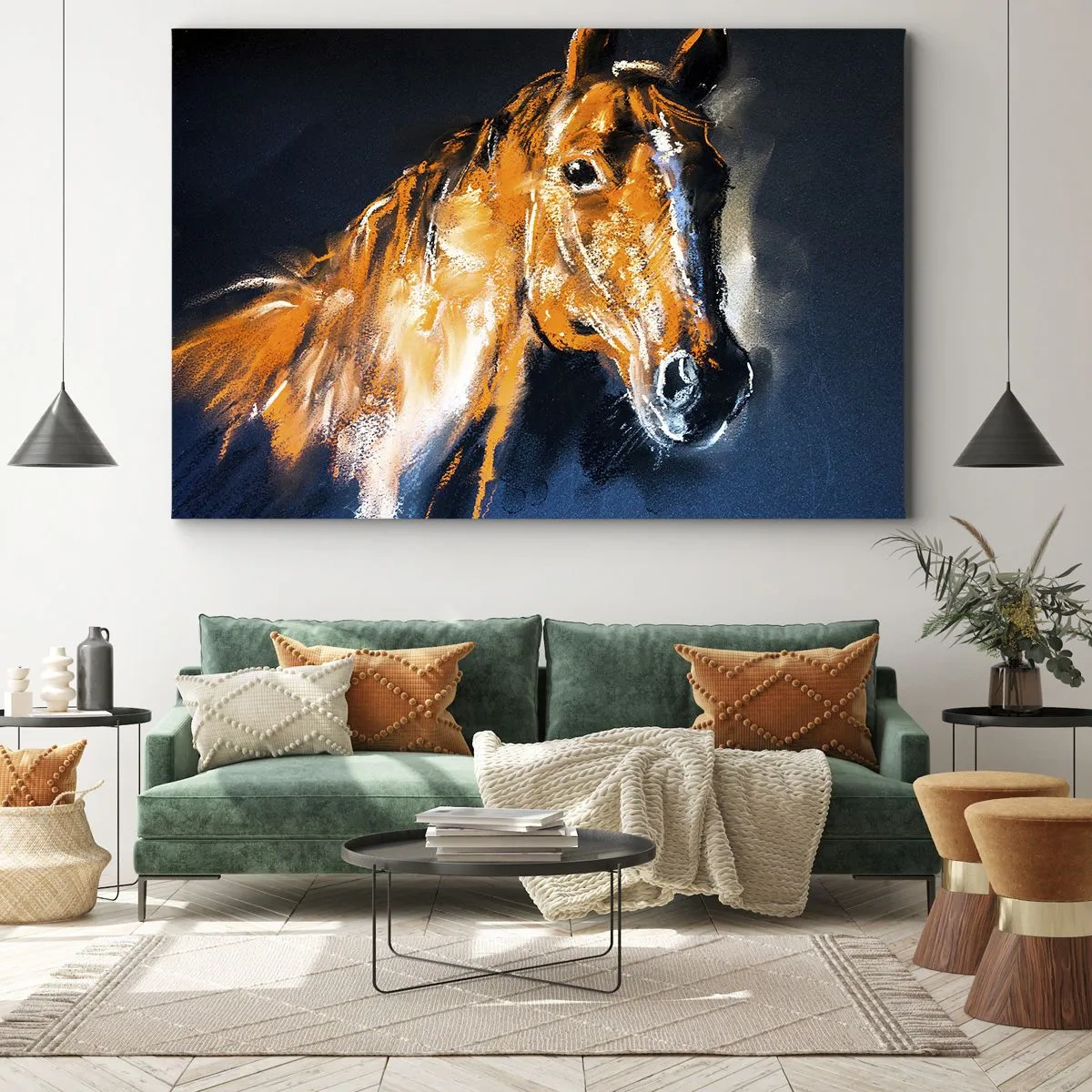 Tablou pe pânză Canvas - Portretul unui cal într-un stil dinamic, pictural - 70x50cm - Și ce, te duci? - Decorațiune modernă pentru perete pentru living și dormitor ARTTOR