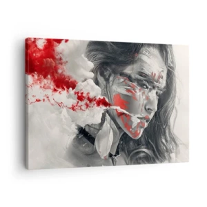 Tablou pe pânză Canvas - Portret artistic al unei femei cu accente roșii abstracte - 70x50cm - În aburul absurdului - Decorațiune modernă pentru perete pentru living și dormitor ARTTOR