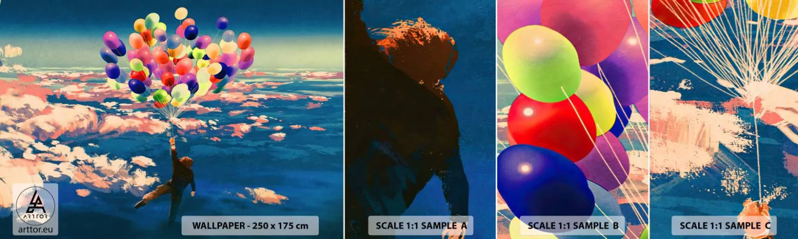 Mostră tapet autocolant Deluxe Sticker - Un vis din copilărie devenit realitate - Pentru copii, Baloane colorate, Abstracția - 100x30 cm