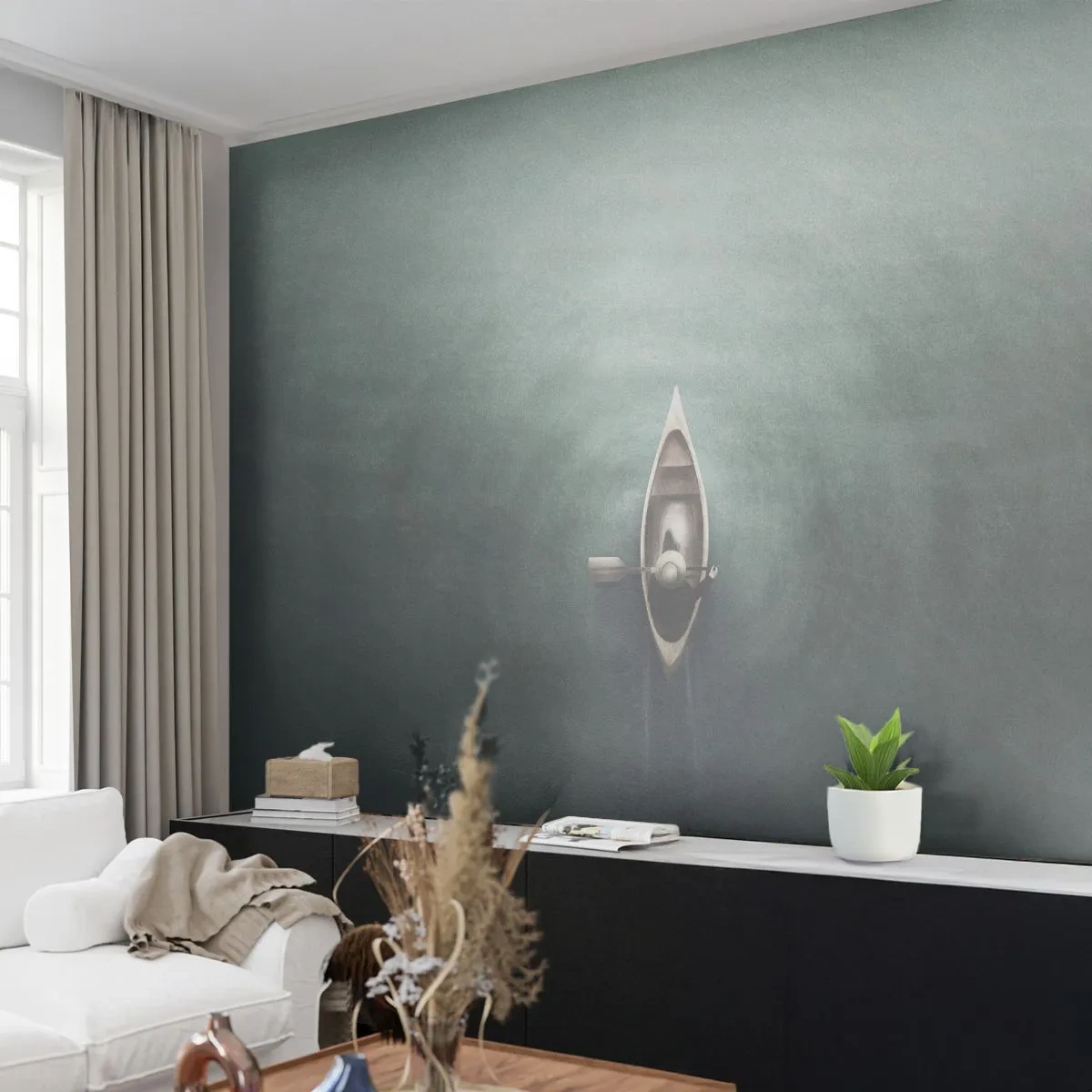 Tapet Premium Sand - Peste lacul luminat de lună - Calm, Lac, Caiac - 100x70 cm