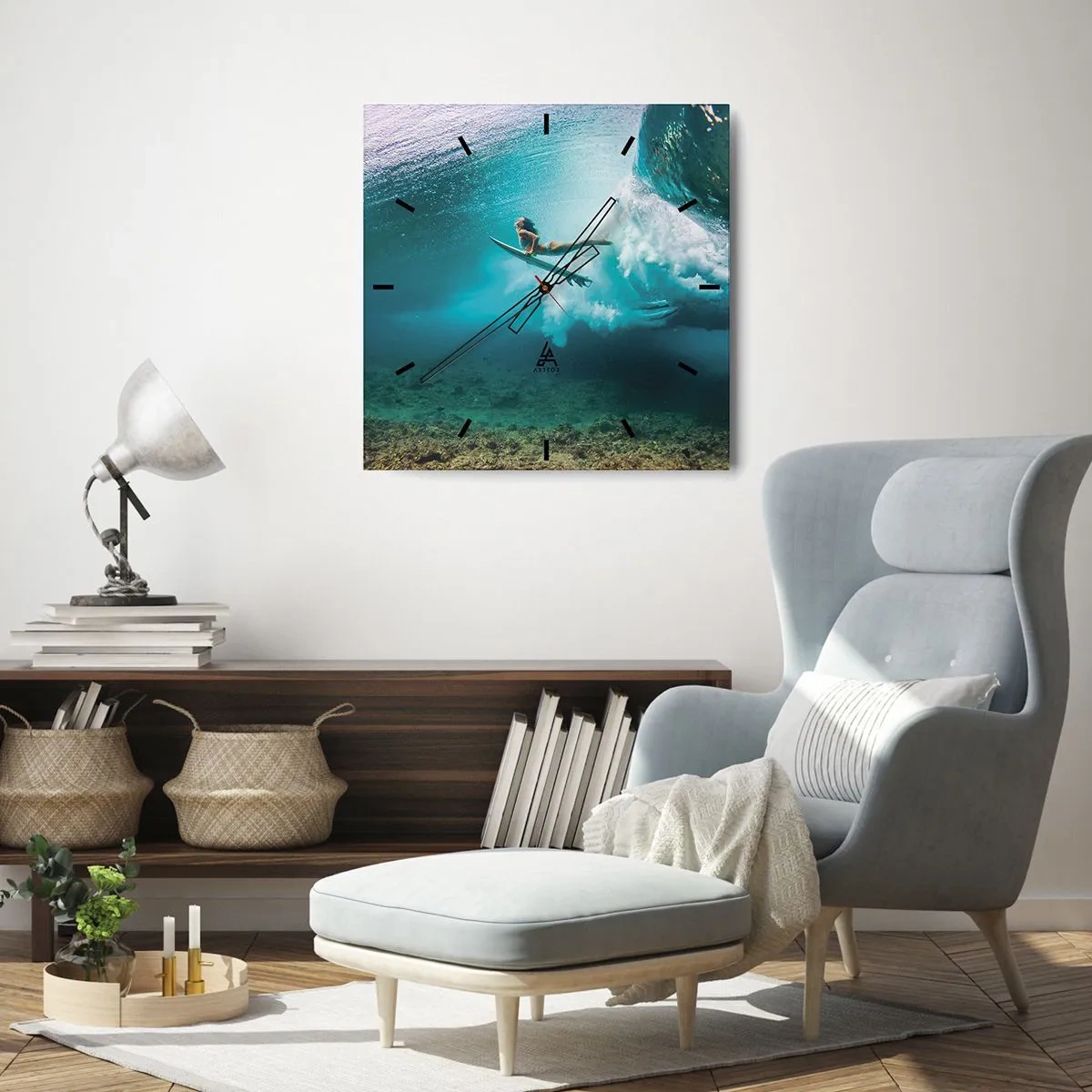 Ceas de perete - Ceas pe sticlă - Lumea subacvatică - 40x40 cm