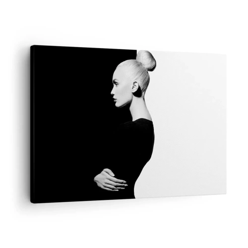 Tablou pe pânză Canvas - Portret elegant al unei femei pe un fundal alb-negru - 70x50cm - Pur și simplu o femeie - Decorațiune modernă pentru perete pentru living și dormitor ARTTOR